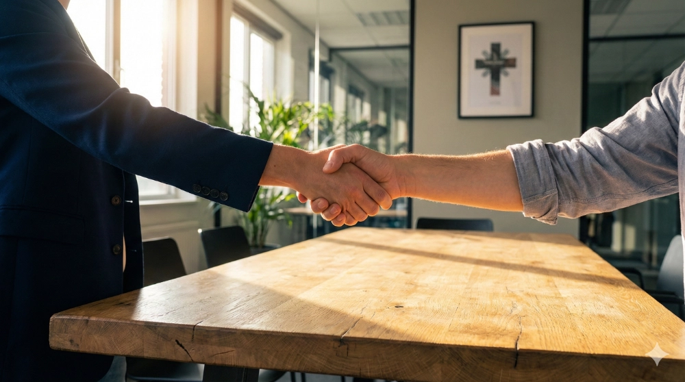 Professional handshake symbolizing a trusted, integrity-driven business partnership with Catelleon Solutions.